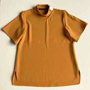 Zara blouse button and zipper detail mustard yellow